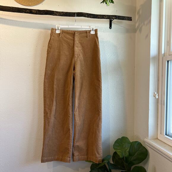 Uniqlo Tan Cotton Corduroy High Rise Wide Leg Trouser Pants Size Small 26/27 - Picture 2 of 14